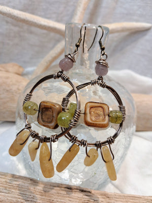 Green Agate & Lavender Dream Catcher Hoop Earrings