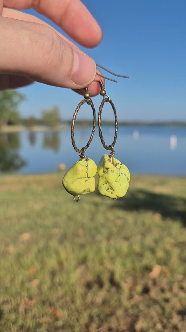 Lime Green Nugget Dangle Boho Earrings