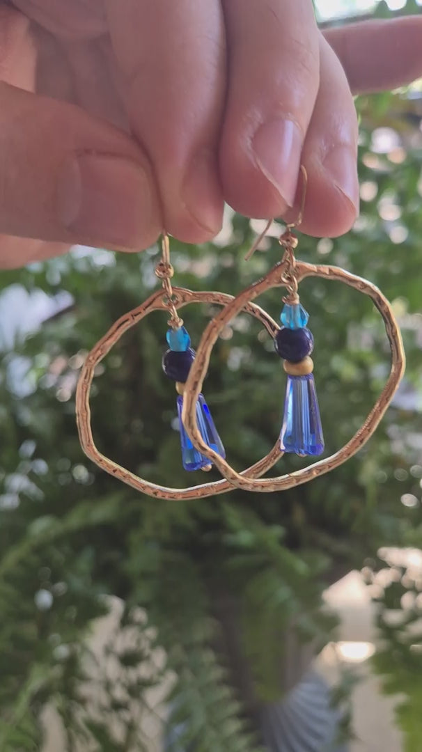 Cobalt & Gold Beaded True Blue Hoop Boho Earrings