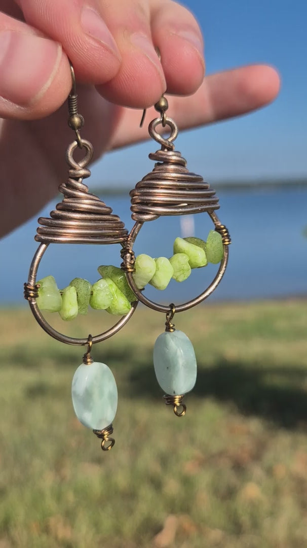Aventurine Green Beaded Jaden Dangle Boho Earrings