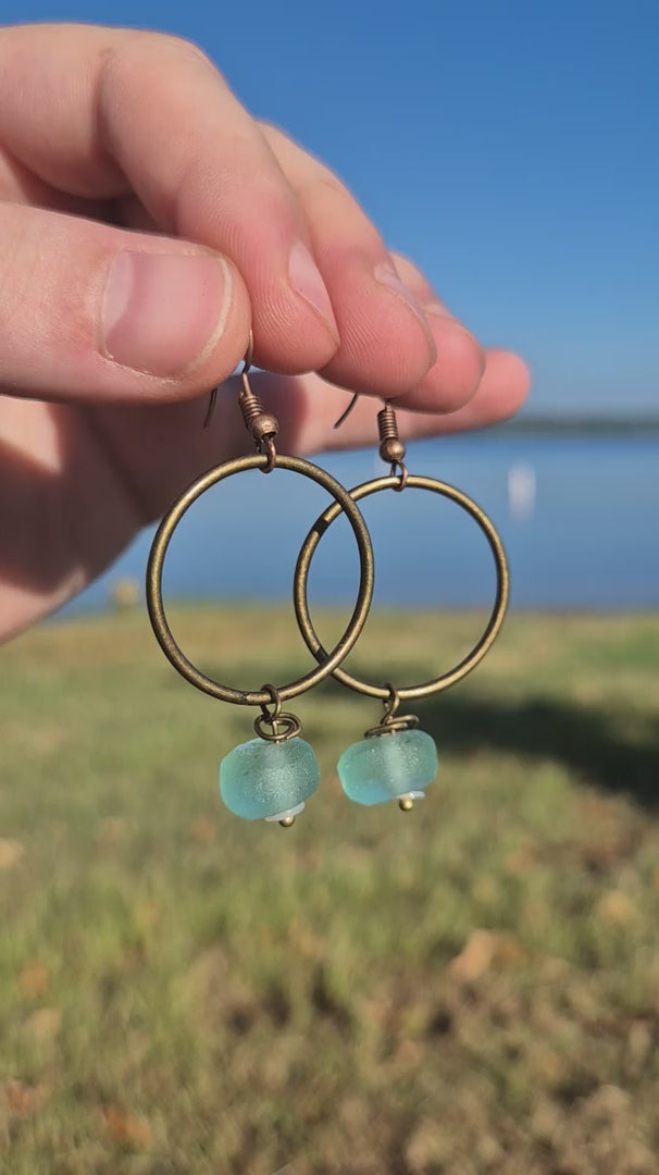 Teal & Brass Breeze Hoop Boho Earrings