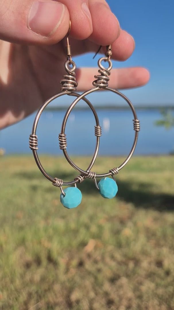 Turquoise & Copper Wire Wrapped Maria Hoop Boho Earrings