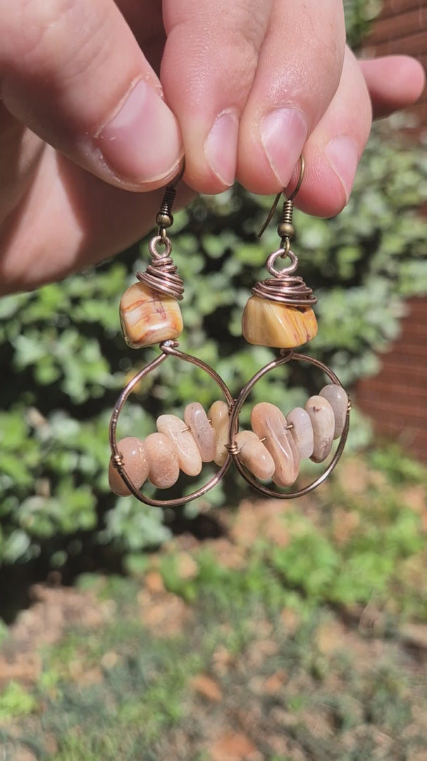 Agate & Amber Beaded Rocky Dangle Boho Earrings