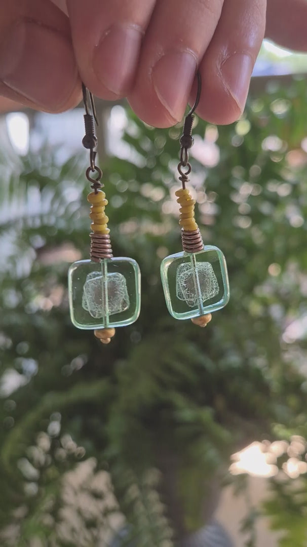 Icey Blue & Lime Beaded Dangle Boho Earrings