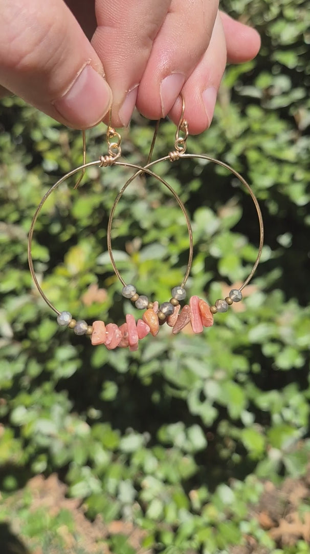 Pink Quartz Beaded Hoop Boho Earrings