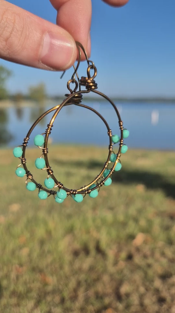Turquoise & Copper Wire Wrapped Kate Hoop Boho Earrings