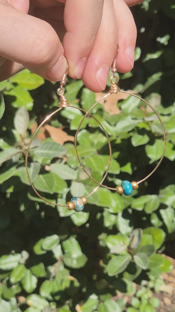 Turquoise Jasper & Gold Beaded Classic Hoop Boho Earrings