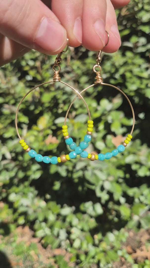 Turquoise & Lime Beaded Beach Love Hoop Boho Earrings