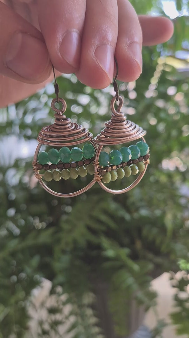 Amazonite Lime & Teal Wire Wrapped Anna Hoop Boho Earrings