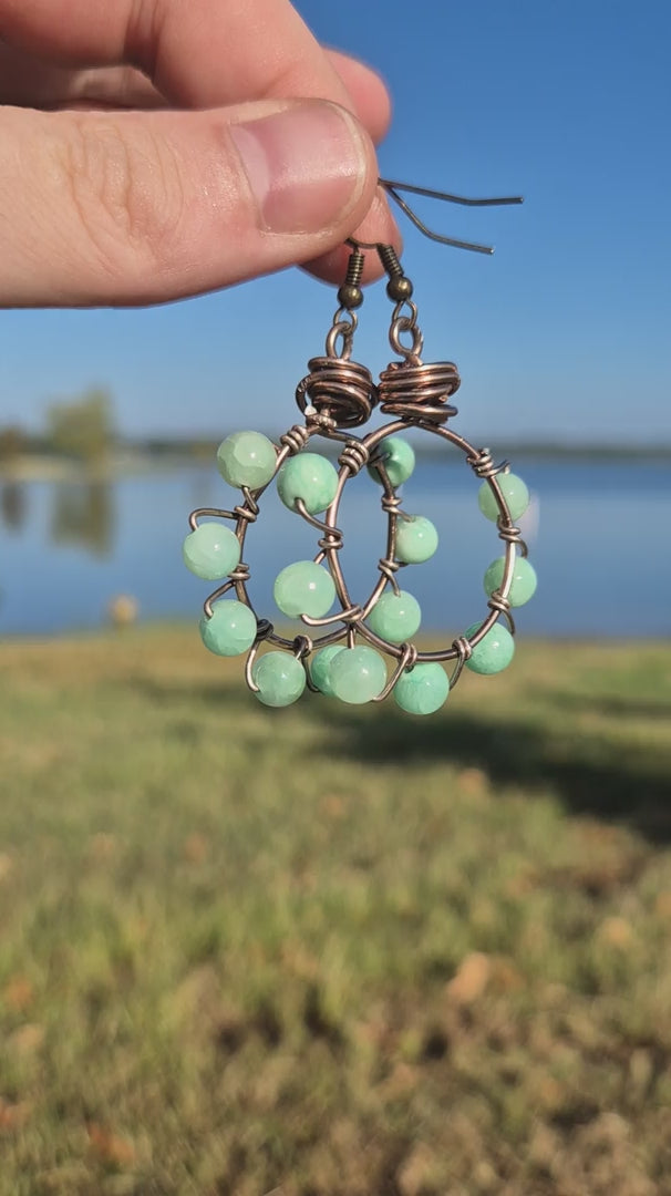 Aquamarine Quartz Wire Wrapped Bubbles Hoop Boho Earrings