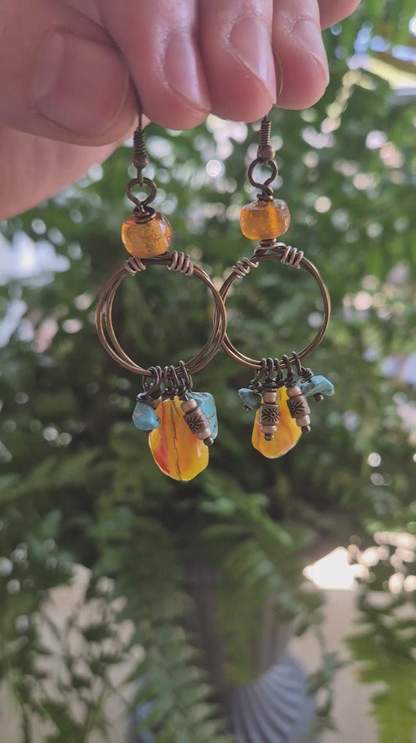 Turquoise Wagnerite Beaded Sunkissed Dangle Earrings
