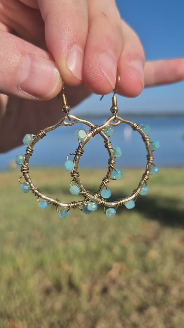 Aquamarine Beaded Summer Hoop Boho Earrings
