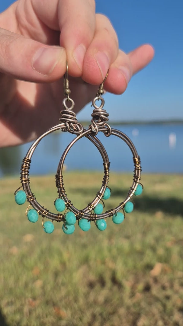 Turquoise Wire Wrapped Siesta Hoop Boho Earrings