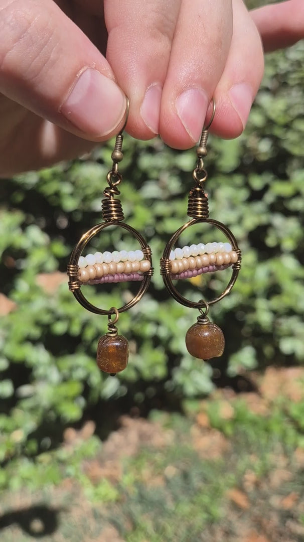 White & Gold Quartz Beaded Sweet Caroline Boho Dangle Earrings