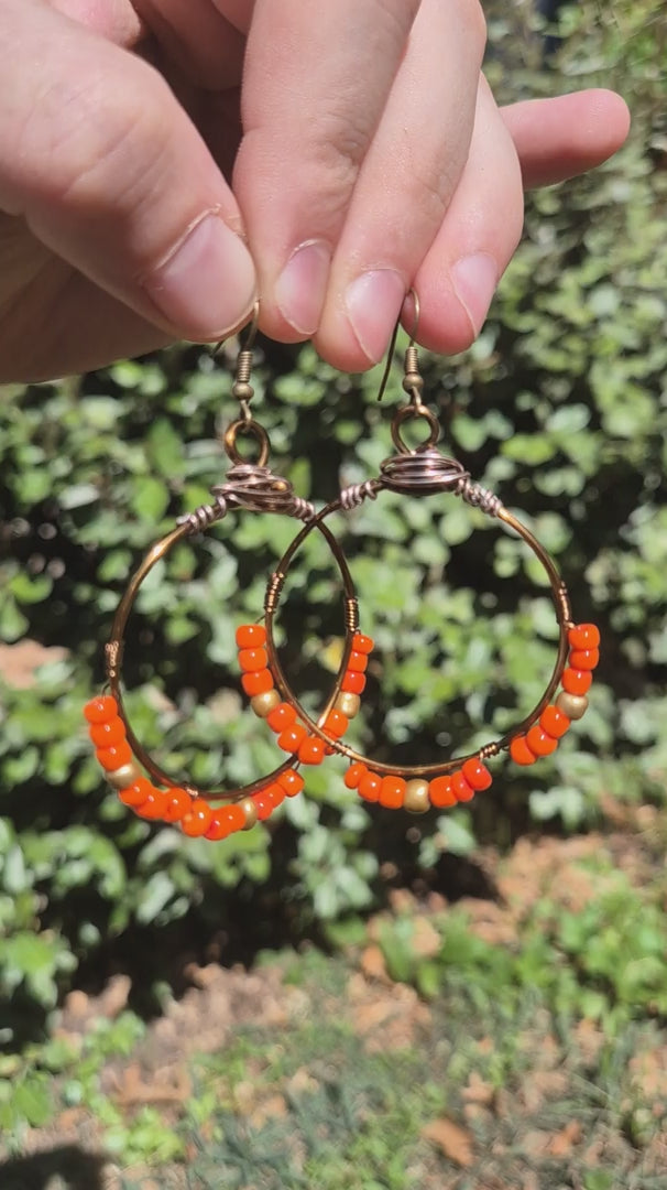 Orange & Gold Beaded Siesta Key Hoop Boho Earrings