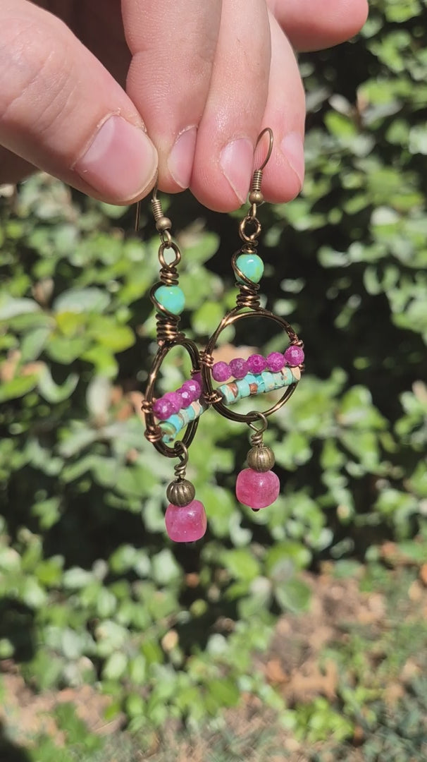 Red Ruby & Strawberry jade Beaded Boho Rubie Dangle Earrings