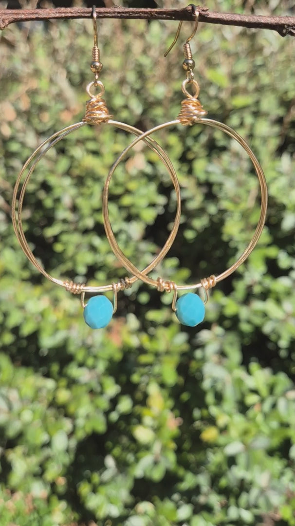 Turquoise & Gold Wire Wrapped Millie Hoop Boho Earrings