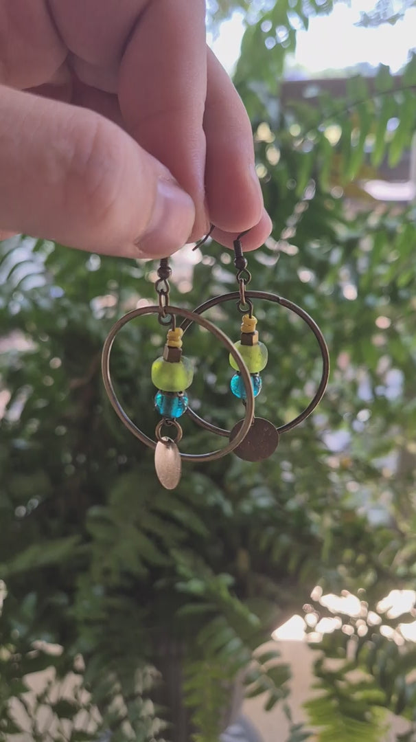 Emerald Green & Teal Fun Loops Hoop Boho Earrings