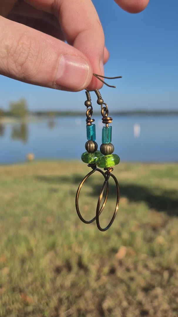 Teal & Emerald Green Hard Candy Dangle Boho Earrings