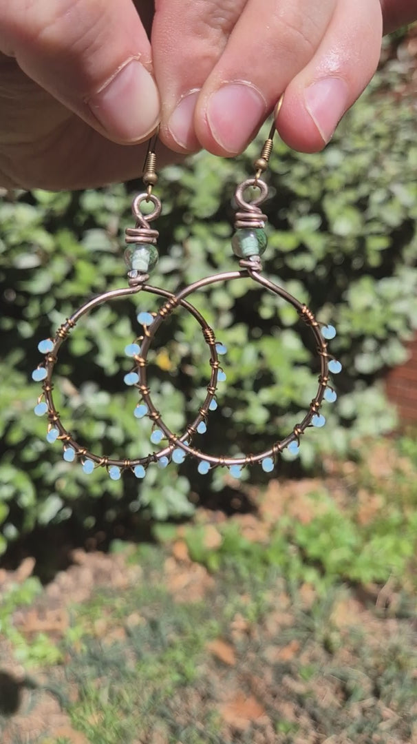 Light Blue Copper Wired Sweet Caroline Boho Hoop Earrings