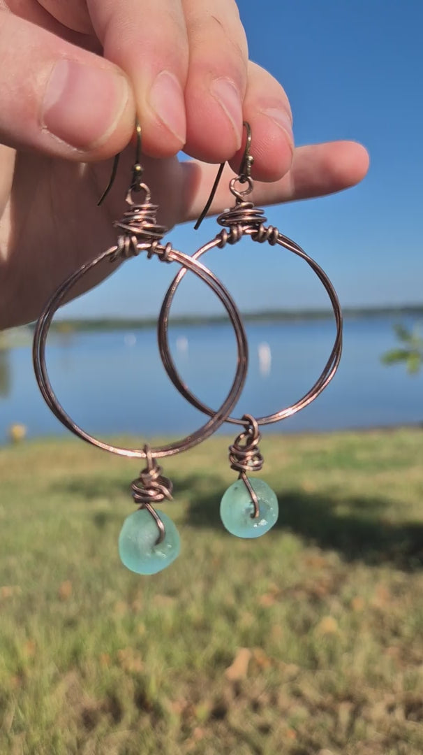 African Glass & Wire Wrapped Beach Fun Hoop Boho Earrings