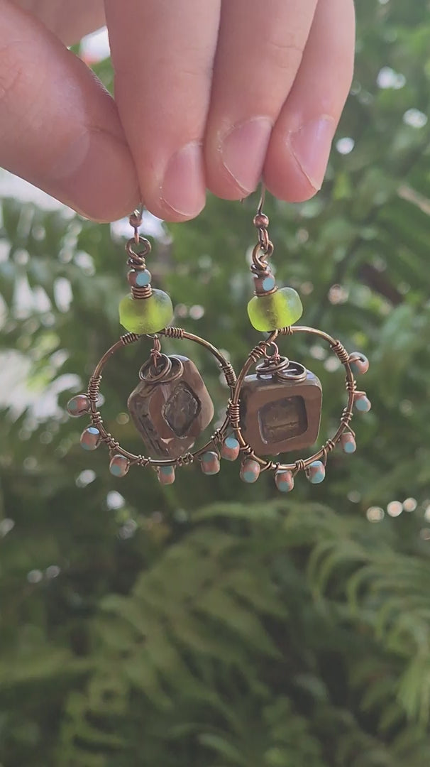Turquoise & Brown Beaded Mocca Boho Hoop Earrings