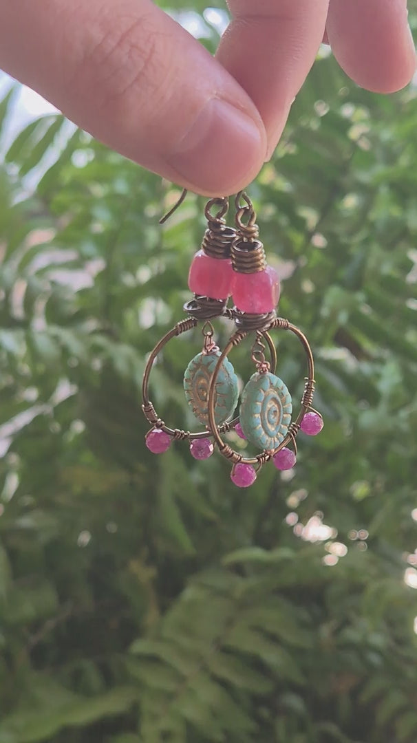 Red Ruby & Quartz Beaded Mystic Eye Boho Hoop Earrings