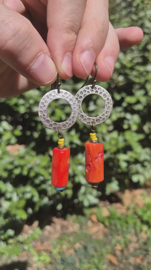 Red Coral Sunset Coral Dangle Boho Earrings
