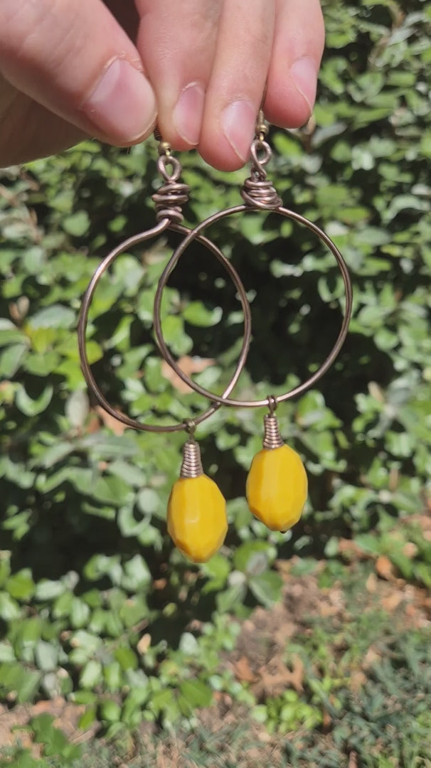 Yellow Wire Wrapped Nanas Hoop Boho Earrings