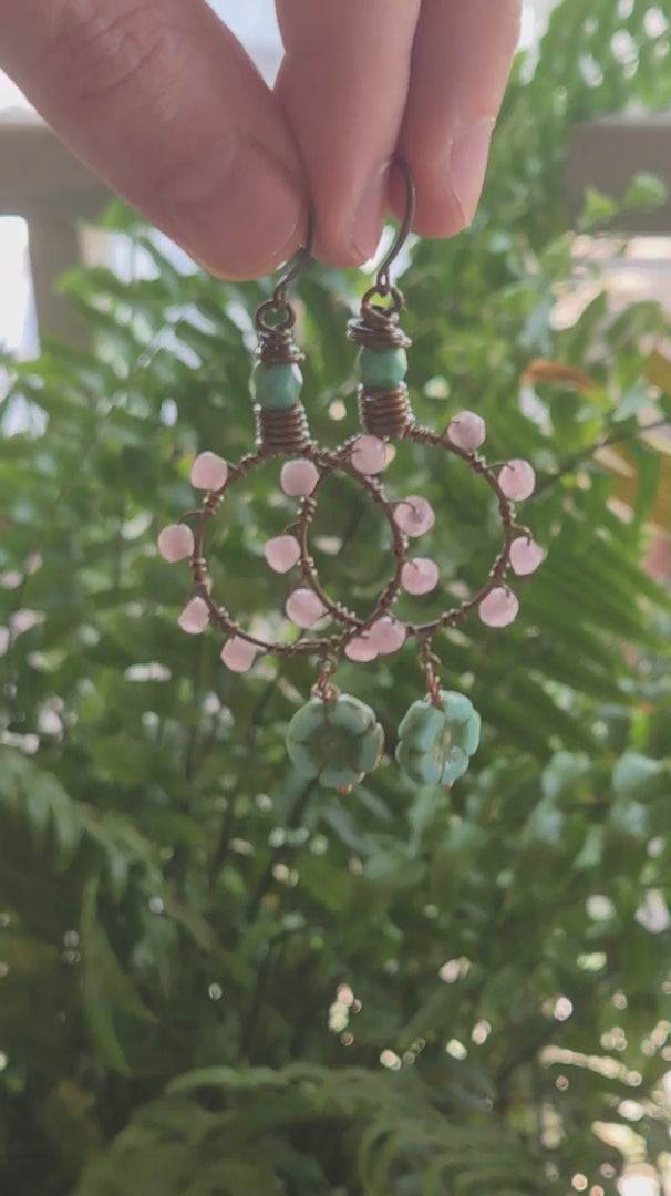 Pink & Turquoise Czech Beaded Sydney Boho Hoop Earrings