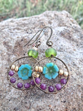 Copper wire and ruby microfaceted bead hoop earrings handmade by Melly
