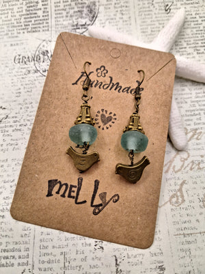 Teal & Brass Beach Bird Dangle Boho Earrings