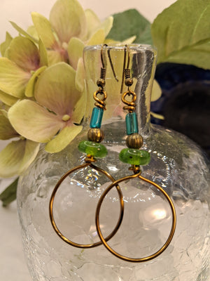 Teal & Emerald Green Hard Candy Dangle Boho Earrings