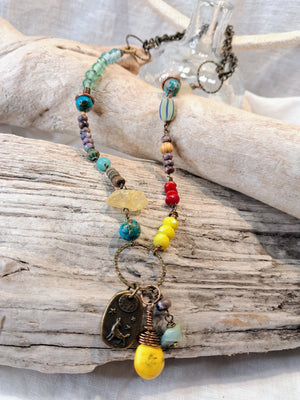 Turquoise Jasper & Aura Quartz Beaded Sing a Song Necklace