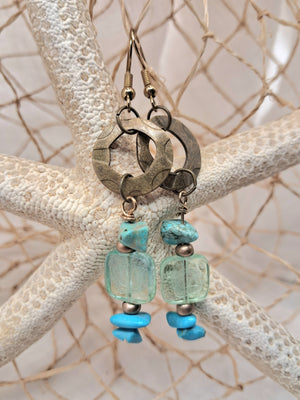 Turquoise Howlite Beaded Sami Dangle Boho Earrings
