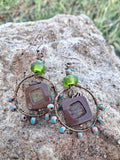 Turquoise and brown copper wire hoop earrings handmade by Melly