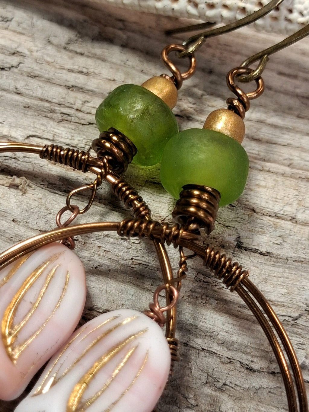 Turquoise Copper Wired Tulip Short Neck Boho Hoop Earrings