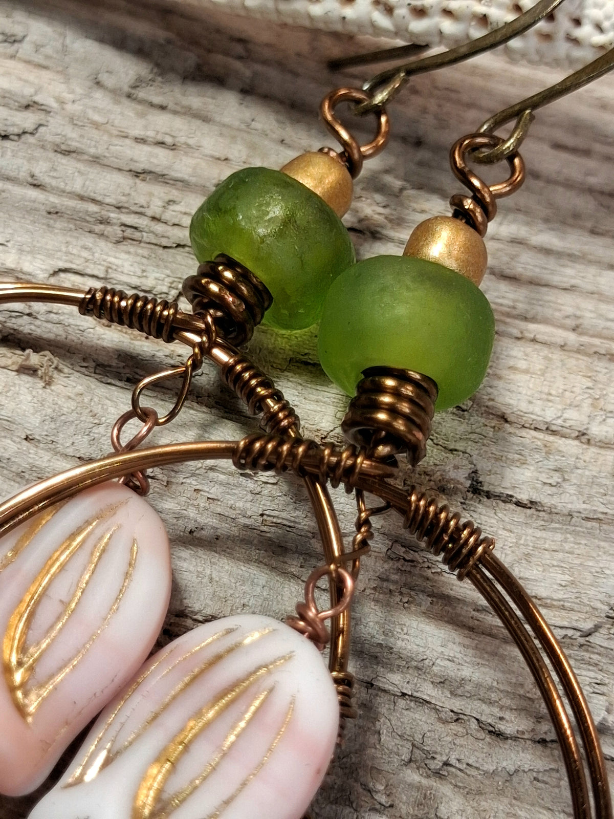 Turquoise Copper Wired Tulip Short Neck Boho Hoop Earrings