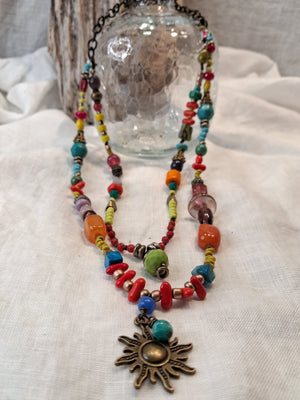 Turquoise Jasper & Agate Beaded Sunset Necklace