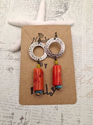 Red Coral Sunset Coral Dangle Boho Earrings